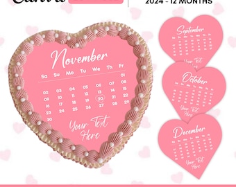 Burn Away Cake Topper Calendar Template, 2026 Custom Calendar Heart Cake Toppers, Printable Birthday Cake Topper, Canva Template
