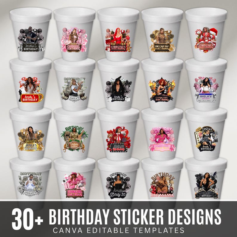 Styrofoam Cup Sticker Template, All Zodiac Signs, 30+Birthday Sticker Template Cheetah, Cowgirl Casino Y2k Design Taurus Season Birthday Cup