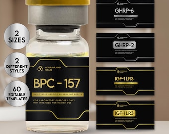 Peptide Label Template, peptide Printable Label, Peptide Therapy Canva template, Peptide Marketing LABEL Template