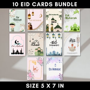 Confezione da 10 biglietti Eid | Pacchetto di biglietti per l'Eid Mubarak | Biglietti di auguri per l'Eid | Biglietti Eid in blocco| Biglietto d'auguri moderno per l'Eid | Biglietto d'auguri per l'Eid| 5"x7"