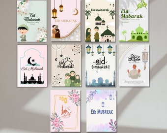 Eid Cards Pack of 10 | Eid Mubarak Cards Bundle | Greeting Cards for Eid | Bulk Eid Cards| Modern Eid Card | Eid Wish Card| 5"x7"