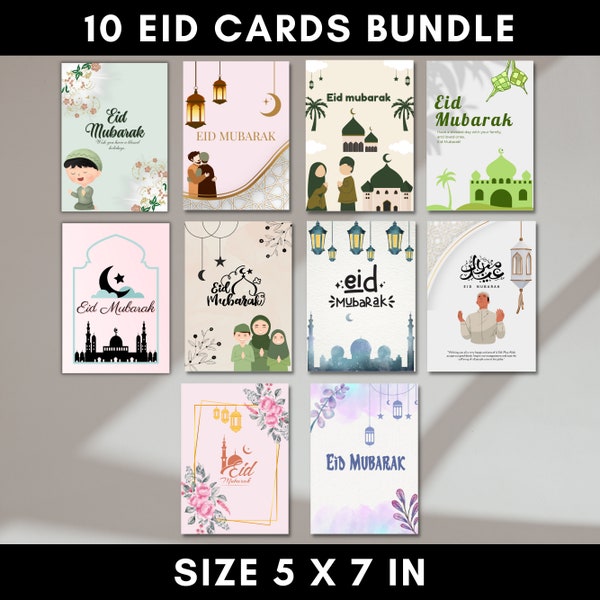 Eid Cards Pack of 10 | Eid Mubarak Cards Bundle | Greeting Cards for Eid | Bulk Eid Cards| Modern Eid Card | Eid Wish Card| 5"x7"