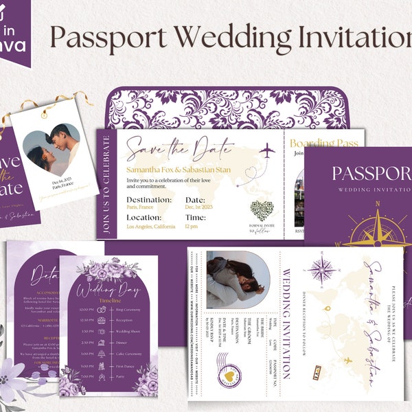 Destination Wedding Invitation, Boarding Pass Invitation, Printable Passport Wedding Invitation, Travel Theme Wedding, Template Download