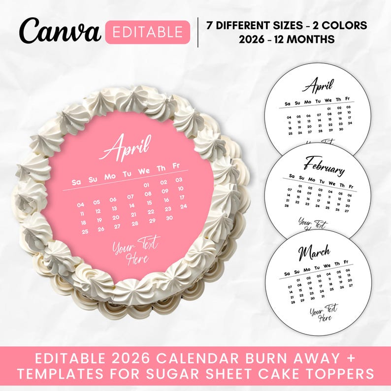 Burn Away Cake Topper Calendar Template, 2065 Custom Calendar Editable Cake Toppers, Printable Birthday Cake Topper, Canva Template Bild 2