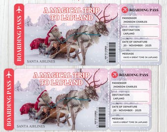 Boleto de regalo sorpresa digital para un viaje a Laponia, boletos para Papá Noel, boletos para las vacaciones, boleto de avión, tarjeta de embarque de elfo, boletos de elfo, boletos de Papá Noel