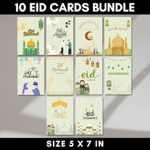 Eid-kaarten, assortiment, 10 stuks | Eid Mubarak-kaartenbundel | Wenskaarten voor Eid | Bulk Eid-kaarten| Moderne Eid-kaart | Eid Wenskaart| 5"x7"