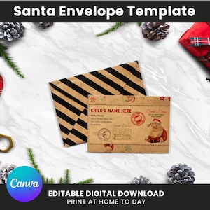 Plantilla editable de sobre de Santa, plantilla de carta de sobre de Santa, sobre de correo imprimible del Polo Norte, correo personalizado de Santa Claus