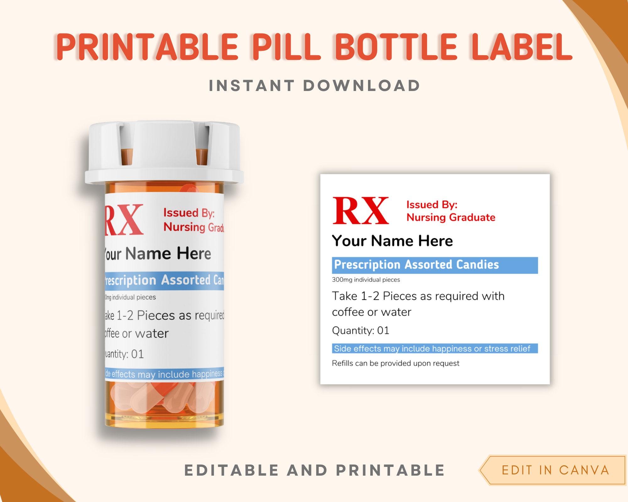 Happy Pills Chill Pill Bottle Label Novelty Fun Printable Rx Etsy