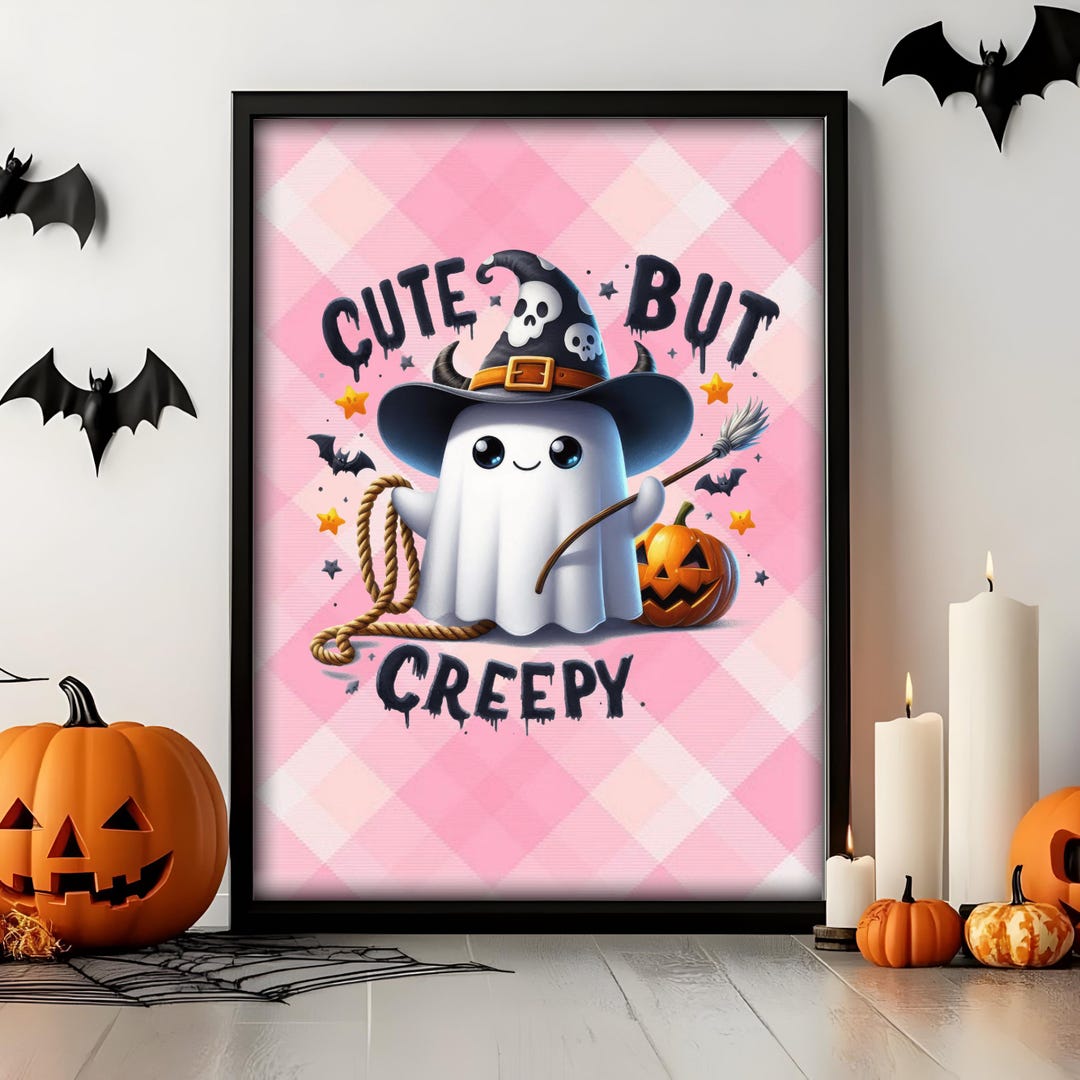 Pink Halloween Spooky Wall Art, Printable Pink Halloween Poster ...