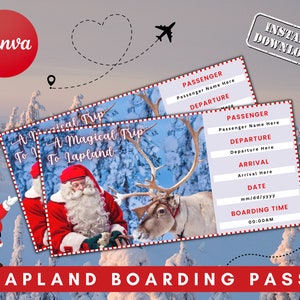 Carte d'embarquement pour la Laponie, billet de Noël pour la Laponie, billets de vacances, billet de Noël, carte d'embarquement pour les elfes, billets pour la Laponie, Laponie, cadeaux de voyage