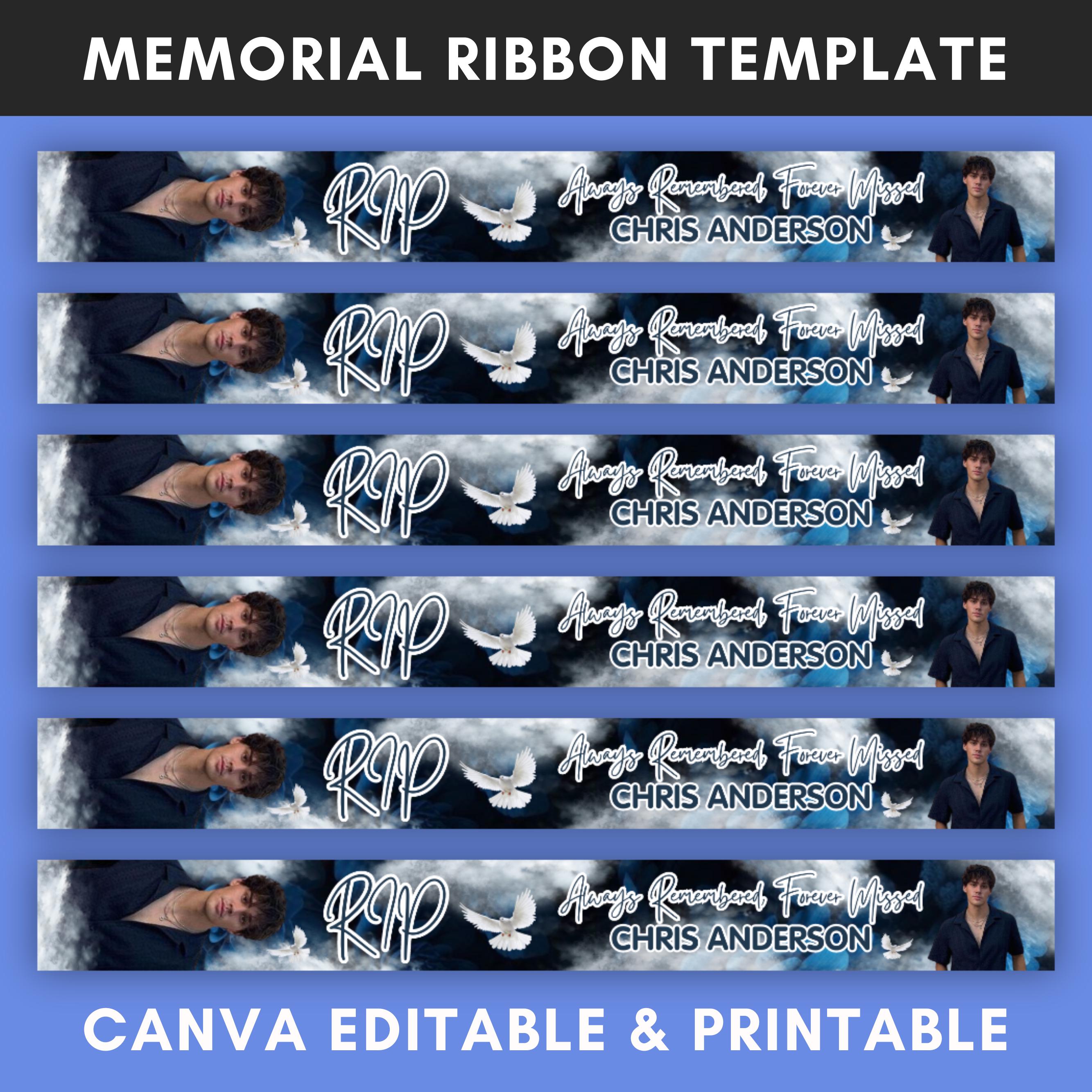 Memorial Ribbon Template, Funeral Memorial Template, Death Announcement ...