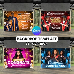 Graduation Backdrop Bundle, 4 Editable Graduate Backdrops, Canva Grad Party Decor,Class of 2025 Backdrop,Grad Backdrop,Grad Party Backdrop