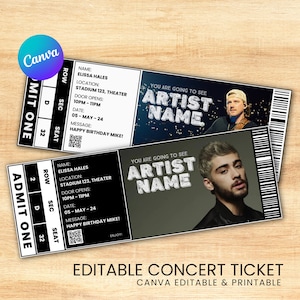 Editable Concert Ticket Canva Template, Printable Event Ticket, Custom Concert Ticket, Ticket Invitation, Gift Idea, Digital Download