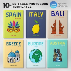 10+ Travel Photo Book Templates, Travel Print Photo Book Covers Fully Customizable, Europe Luxury Printed Photo Book Models, Canva Template