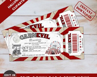 Halloween Carnival Circus Ticket Template Invite, Instant Digital ...