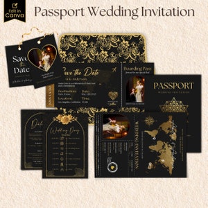 Faire-part de mariage avec passeport, faire-part de mariage à destination, faire-part de mariage avec carte d'embarquement, modèle de passeport de mariage, modèle imprimable
