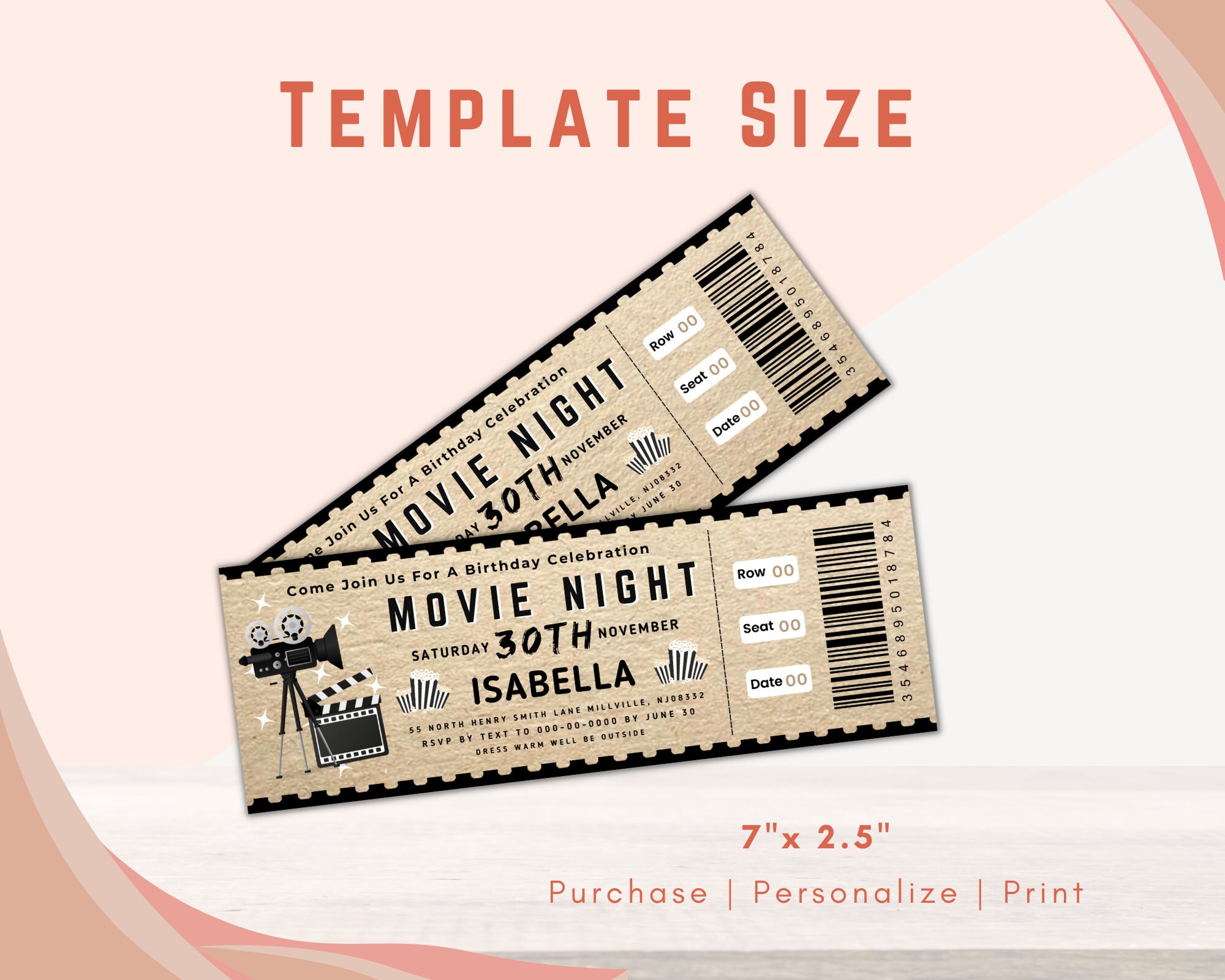 Editable Ticket Templatemovie Ticketmovie - Etsy