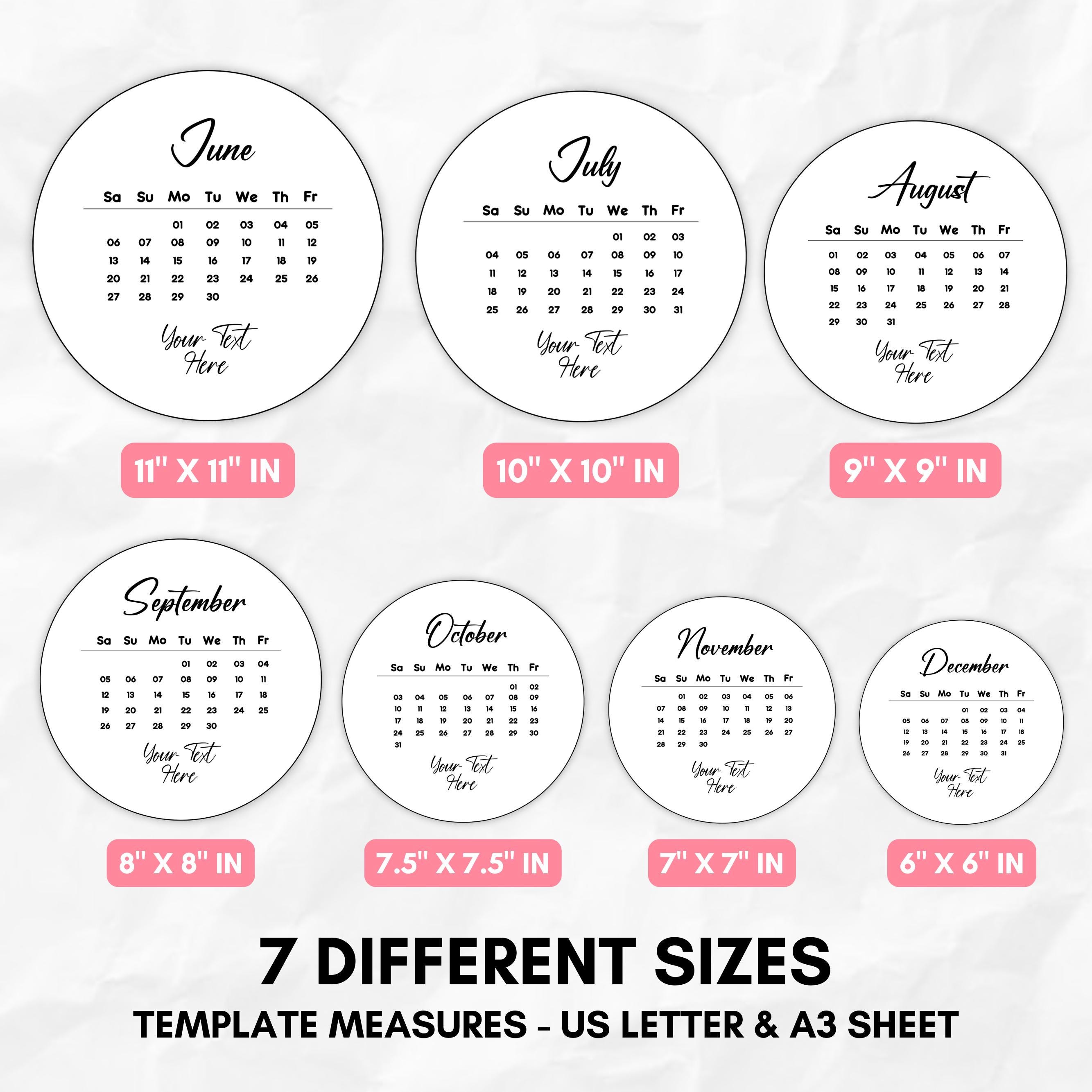 Generic Calendar Topper Burn Away Cake Topper Calendar Template, 2065 Custom Calendar Editable ...