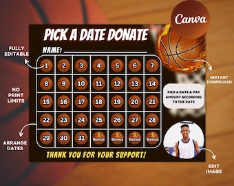 Basketball Pick a Date to Donate, Instant Download, Pay the Date, Basketball Fundraiser Calendar, Pick a Date, Sports Calendar