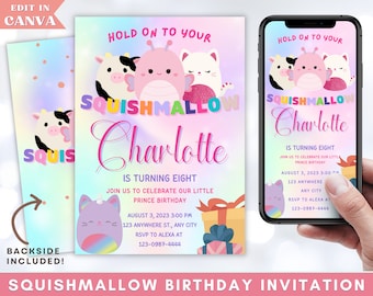Squishmallow Birthday Invitation, Squishmallow Editable Invitation, Printable Squishmallow Birthday Invitation, Squishy Party Canva Template