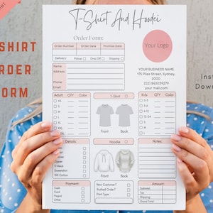 Tshirt Order Form, Shirt Order Form Template, T shirt Order Form, Custom Order Form, Order Form, Purchase Order Form, T-Shirt Order Form