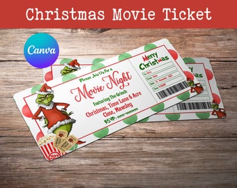 Christmas Movie Night Ticket, Gift Tickets, DIY Christmas Voucher, Christmas Ticket, Instant Download Template