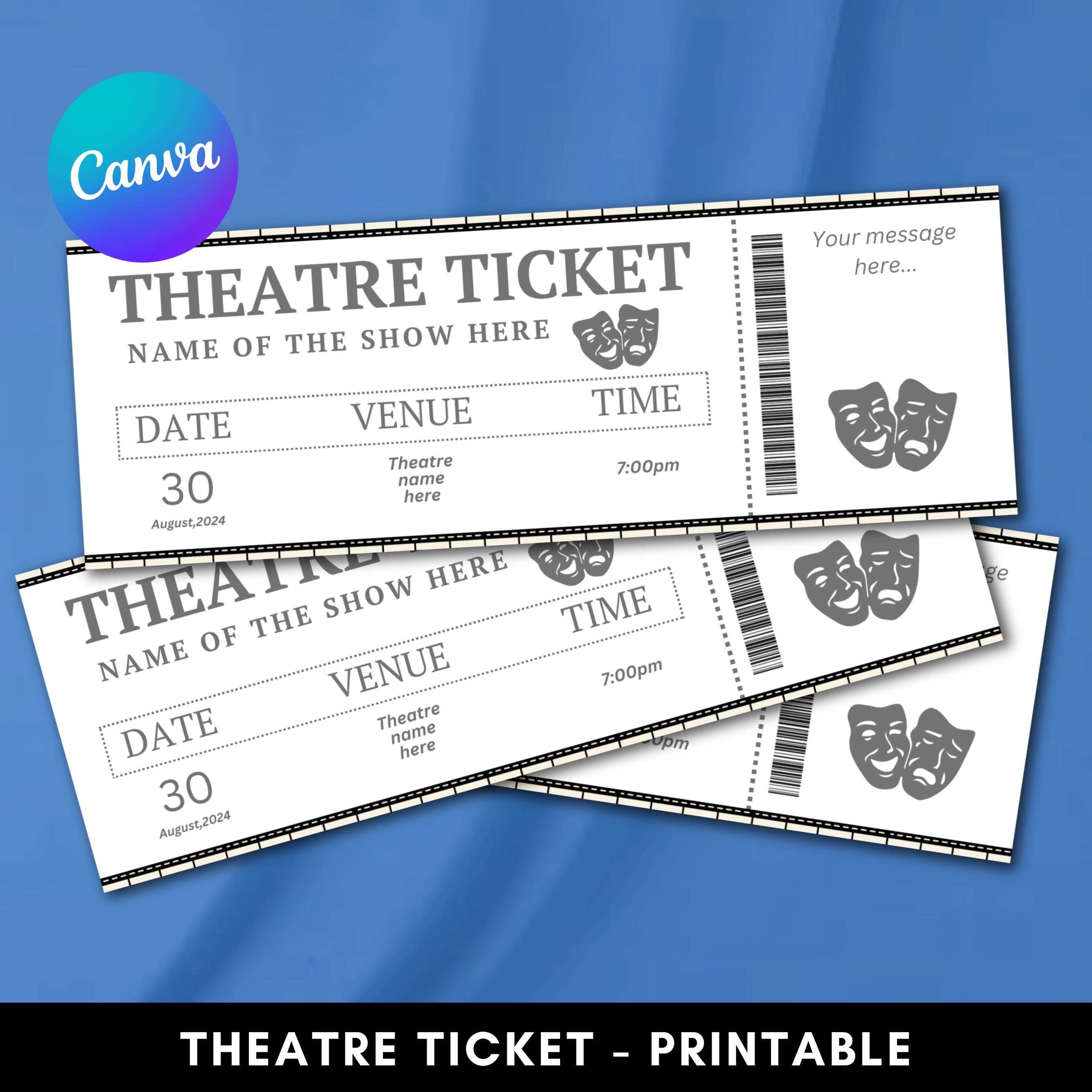 Plantilla Canva de entrada de teatro imprimible, Entrada de cine nocturno, Entradas para conciertos, Entradas editables, Entradas de cine, Descarga in
