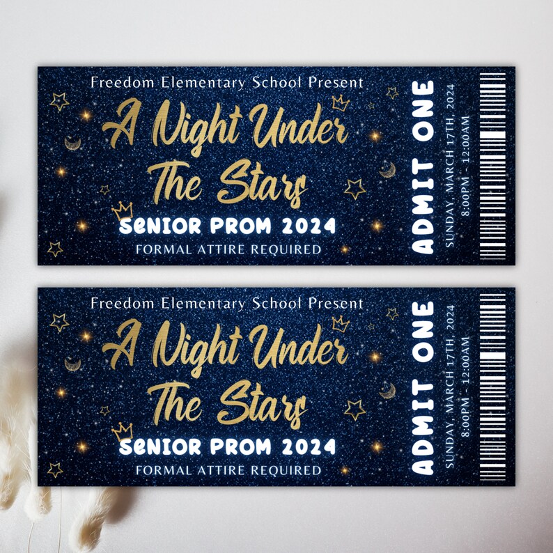Prom Ticket Template, A Night Under the Stars Prom Ticket, Ticket ...