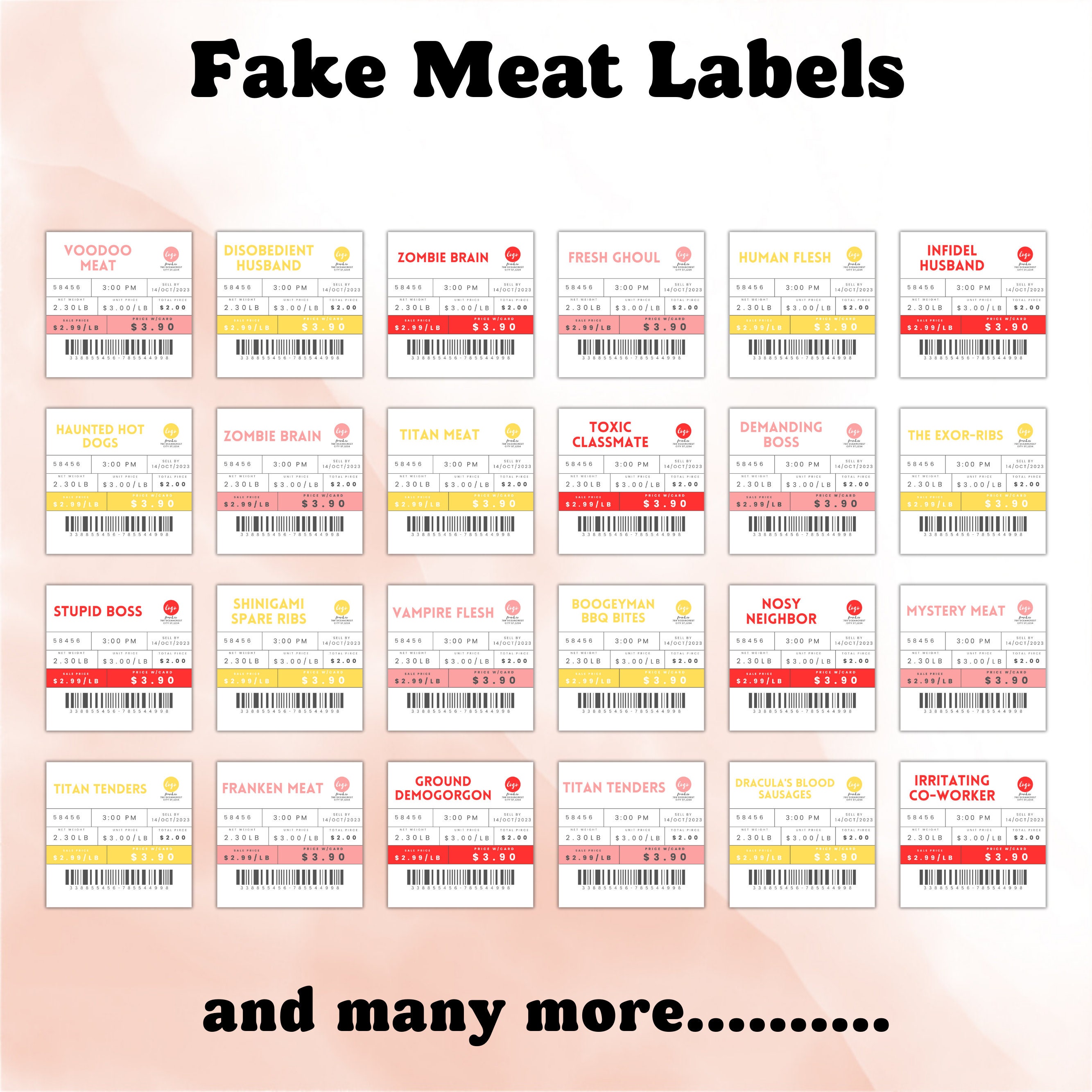 Editable Halloween Meat Labels, Fake Meat Label, Halloween Treat, Meat ...