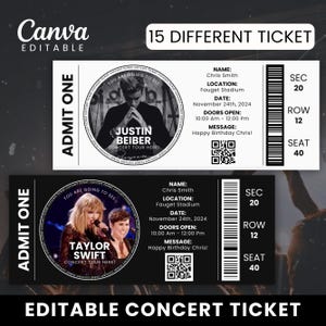 Editable Concert Ticket Template, Custom Concert Ticket Gift, DIY Event Ticket, Surprise Printable Concert Tickets Gift Idea, Canva Template