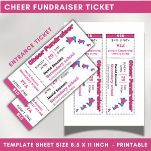 Printable Cheerleading Fundraiser Ticket Template, Pick A Date To Fundraiser Ticket donation, Digital Fundraiser Ticket School Fundraiser