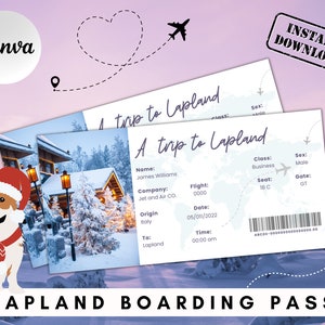 Bilhete de Natal para a Lapônia, ingressos para o Papai Noel, ingressos para férias, presentes de viagem, cartão de embarque para elfos, ingressos para elfos, ingressos para diversão, ingresso para a Lapônia