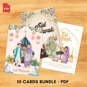 Eid-kaarten, assortiment, 10 stuks | Eid Mubarak-kaartenbundel | Wenskaarten voor Eid | Bulk Eid-kaarten| Moderne Eid-kaart | Eid Wenskaart| 5"x7"