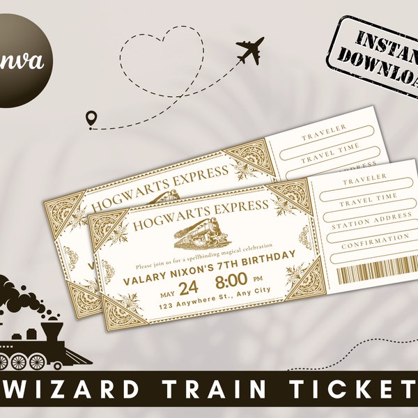 Wizard Invitation, Surprise Train Pass, Wizard Printable, Wizard Vintage, Wizard Train Ticket, Wizard Express, Wizard Train Ticket