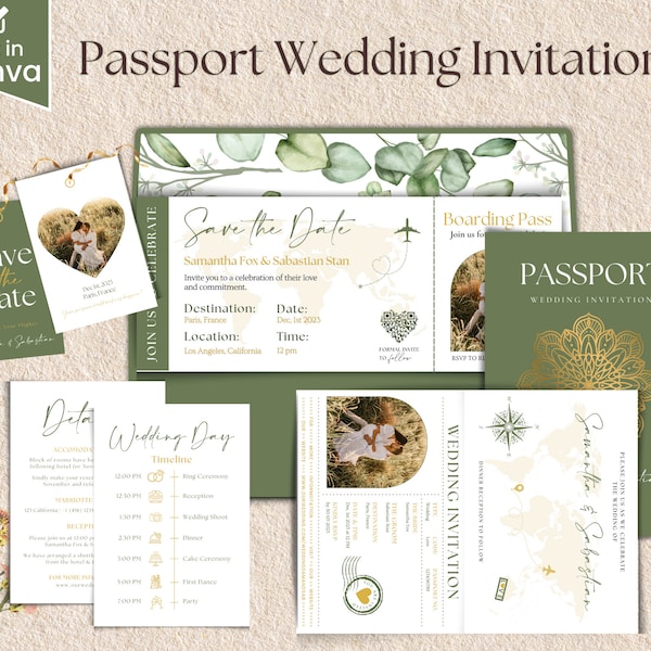 Destination Wedding Invitation, Boarding Pass Invitation, Printable Passport Wedding Invitation, Travel Theme Wedding, Template Download