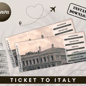 Modello regalo per carta d'imbarco, biglietto per l'Italia, regalo di compleanno, regalo di laurea, regalo a sorpresa, viaggio in Italia, vacanza a sorpresa, biglietto per Roma
