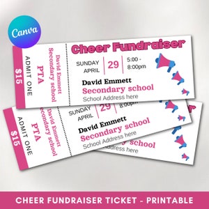 Printable Cheerleading Fundraiser Ticket Template, Pick A Date To Fundraiser Ticket donation, Digital Fundraiser Ticket School Fundraiser