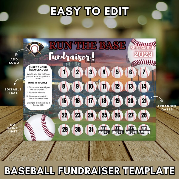 Editable Baseball Calendar Fundraiser Template | Clear The Board Fundraising Made Easy | 8.5x11 Digital Download