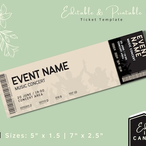 Concertticket, verrassingsconcertticket, verjaardagsconcertticket, bewerkbaar concertticket, afdrukbaar concertticket, afdrukbare tickets