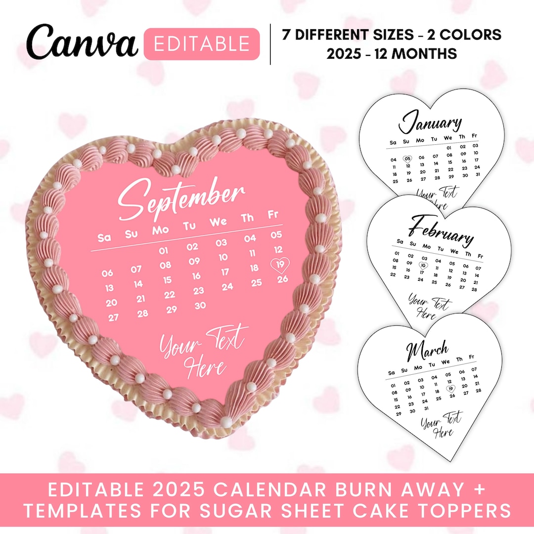 Generic Calendar Topper 2026 Custom Calendar Heart Cake Toppers, Burn Away Cake Topper Calendar ...