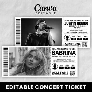 Editable Concert Ticket Template, Custom Concert Ticket Gift, DIY Event Ticket, Surprise Printable Concert Tickets Gift Idea, Canva Template