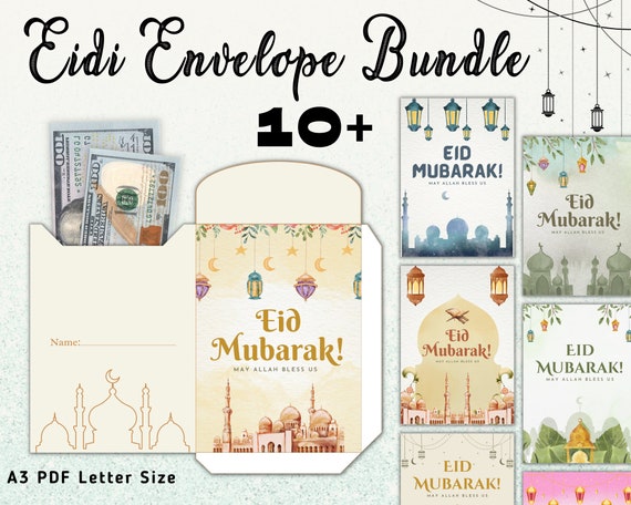 10 Eid Money Envelopes -Eid Envelopes Bundle- Eid Money Envelopes Set -Eidee Envelopes - Eidi Envelopes - Eid Mubarak Envelopes - Eid Gifts