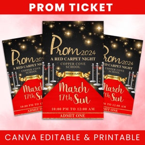 Prom Ticket Template, Prom Red Carpet Theme Ticket, Ticket Template, Prom Red Carpet School Dance Tickets, Editable Ticket Canva Template