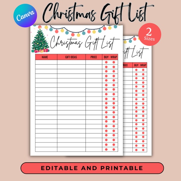 Christmas Gift Tracker Christmas Gift List Christmas Budget Tracker Christmas Shopping Planner Printable Gift List Holiday Present List