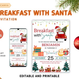 Breakfast with Santa Invitation, Christmas Poster, Pancakes And Pajamas, Christmas Invitation, Holiday Party Invite, Pancakes With Santa