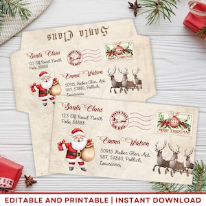 Sobre de correo navideño para Papá Noel, Plantilla de sobre para Papá Noel, Plantilla oficial de sobre para Papá Noel, Correo oficial para Papá Noel, Etiqueta de envío para Papá Noel