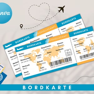 Carte d'embarquement, invitation à la carte d'embarquement, impression à domicile, voyage surprise, billet d'avion, bon cadeau de vol, faux billet, impression de billet de voyage
