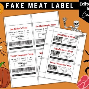 Meat Labels, Halloween Labels, Halloween favor, Halloween Pranks, Fake Food Labels, Funny Food Labels, For Printing, Stickers, & More!