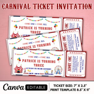 Editable Birthday Ticket Invite, Circus Birthday Invite Ticket Party Invitation, Circus Ticket, Digital Canva Template