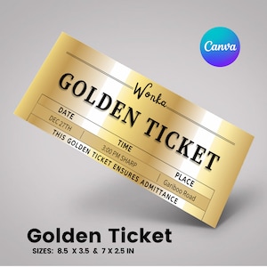 Golden Ticket Template, Printable Golden Ticket Editable Template, Golden Event Ticket, Custom Ticket Invitation, Golden Voucher Template